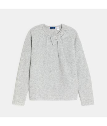 Girl's grey sparkly jumper with bow detail