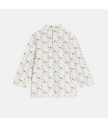 Baby girl's beige turtleneck T-shirt with long sleeves