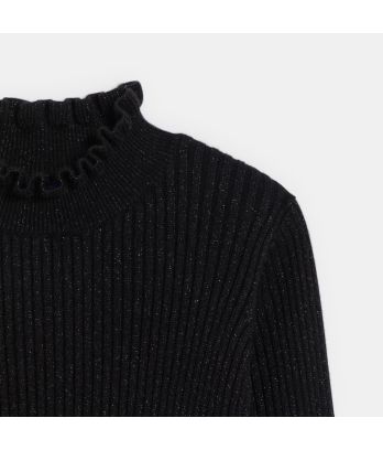Girl's black ribbed jumper with collar