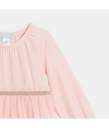 Baby girl's pink tulle and velours two-fabric dress