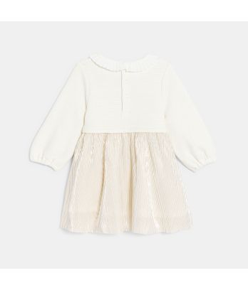 Baby girl's elegant two-fabric pink dress