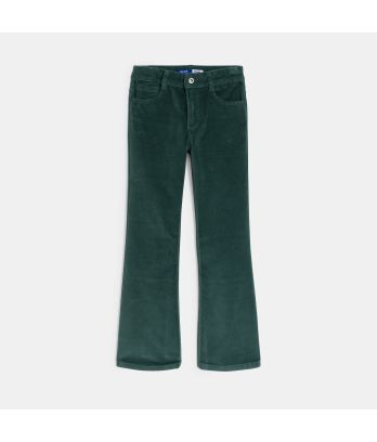 Girl's smooth dark green velvet flared trousers