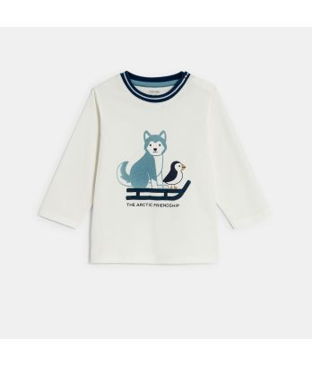 Baby boy's white autumn cotton T-shirt