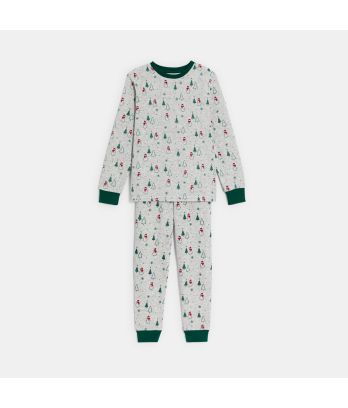 Boy's grey velvet fir tree motif pyjamas