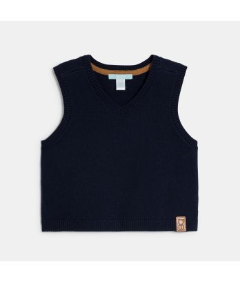 Baby boy's blue knitted sleeveless jumper