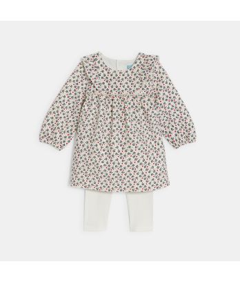 Baby girl's sparkly floral dress and white leggings
