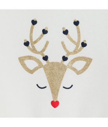 Girl's white glittery deer motif sweatshirt