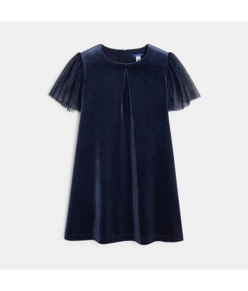 Girl's navy blue smooth velvet dress