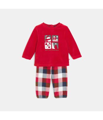 Baby boy's red velvet and flannel pyjamas