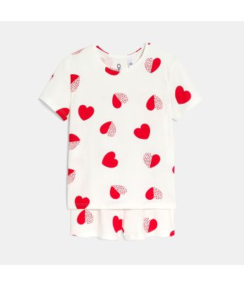 Girls' white heart print shorty pyjamas