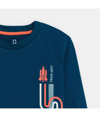 Boy's navy blue rocket T-shirt