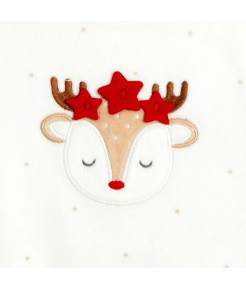 Baby girl's white shiny fawn velvet sleepsuit