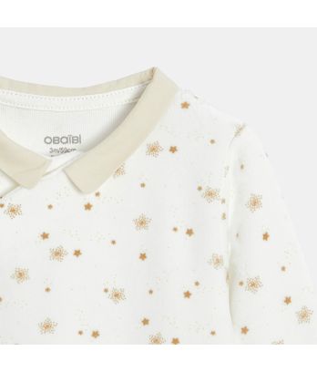 Baby boy's beige velvet star sleepsuit
