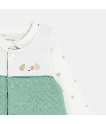 Baby boy's green dog patterned overalls and bodysuit