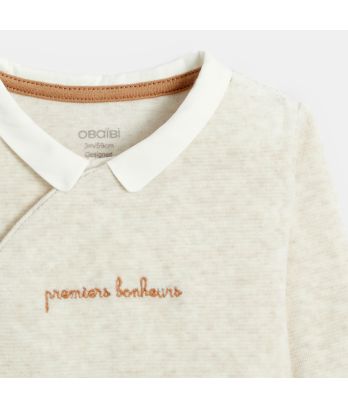 Baby boy's beige ribbed velours sleepsuit