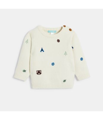 Baby boy's white embroidered knitted jumper
