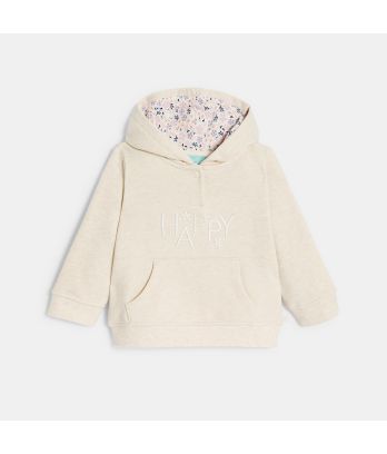 Baby girl's beige embroidered fleece hoodie