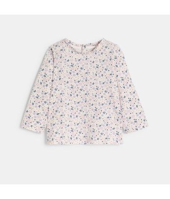 Baby girl's mauve flat rib weave floral T-shirt