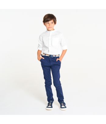 Boy's plain white Henley collar shirt