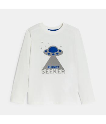 Boy's white UFO motif T-shirt