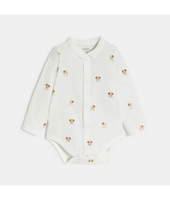 Newborn boy's fleece dungarees and jersy body with dog motif