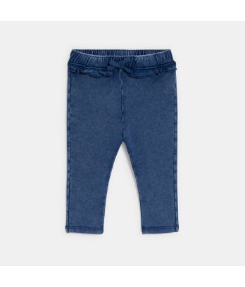 Baby girl's blue denim-look leggings with ruffles