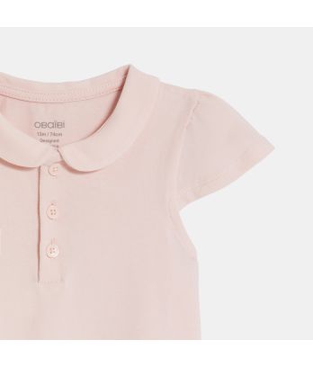 Baby girl's pink cotton rounded-collar polo shirt