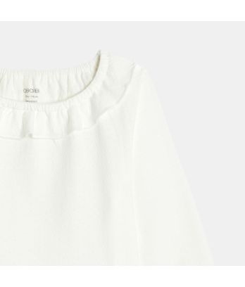Baby girl's white pointelle long-sleeve T-shirt