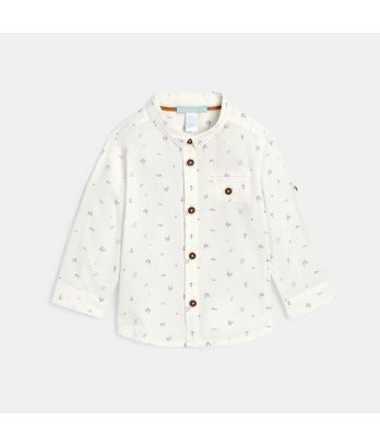 Baby boy's long sleeve roll-up white printed shirt