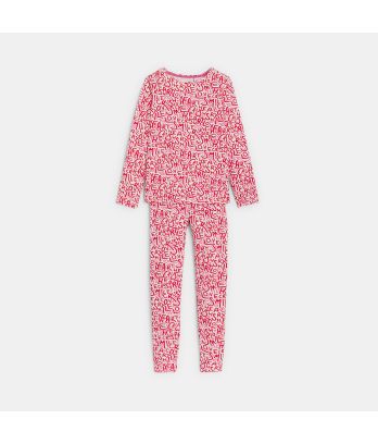 Girl's pink printed jersey 2-piece pyjamas