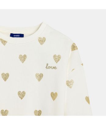 Girl's white glittery heart motif sweatshirt