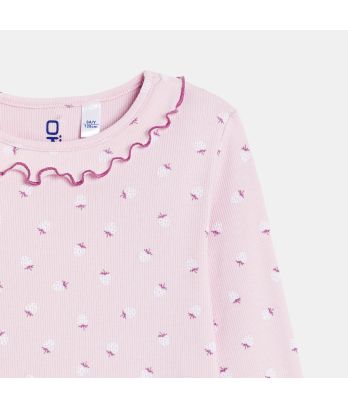 Girl's pink printed ribbed jersey 2-piece pyjamas