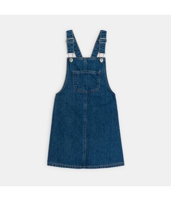Girl's blue raw denim dungaree dress