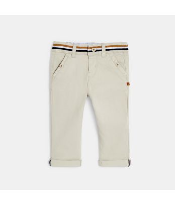 Baby boy's elegant beige textured cotton trousers