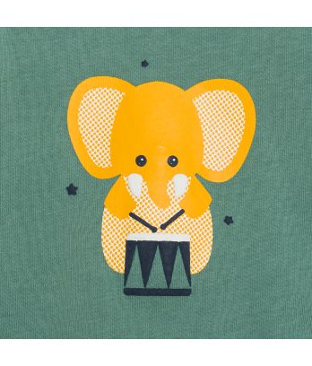 Baby boy's green lightweight jersey pyjamas with elephant musician motif