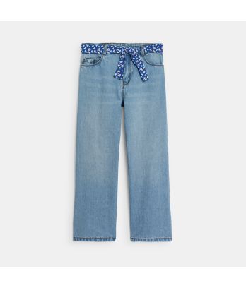 Girl's blue wide-leg jeans with belt