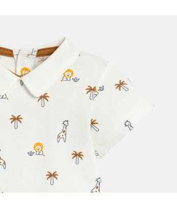 Baby boy's short-sleeve, white animal bodysuit with small collar (pack of 3)