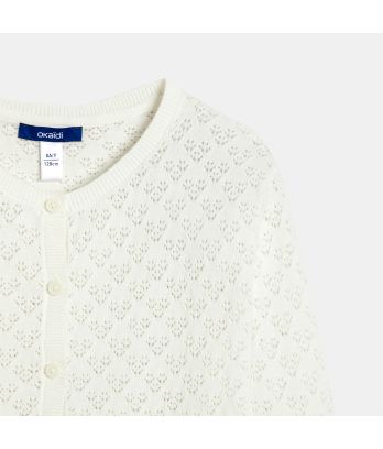Girl's white pointelle knitted cardigan