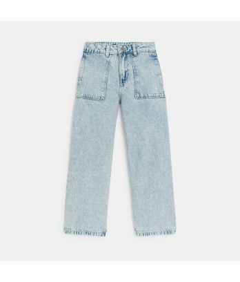 Girl's faded blue wide-legged jeans