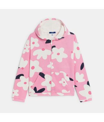 Girl's pink floral fleece hoodie