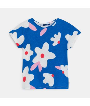 Girl's blue printed short-sleeve T-shirt