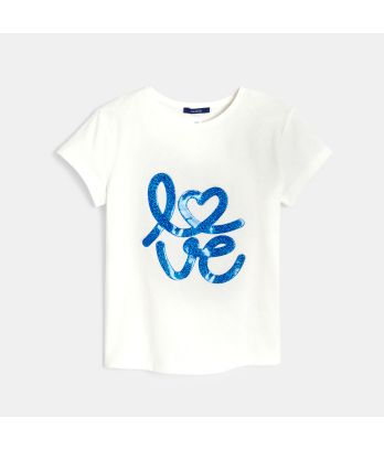 Girl's white short-sleeve love slogan T-shirt