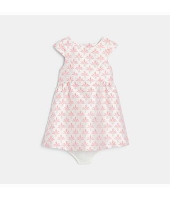 Baby girl's pink palm tree jacquard dress