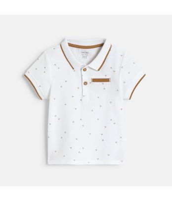 Baby boy's white piqué cotton printed polo shirt