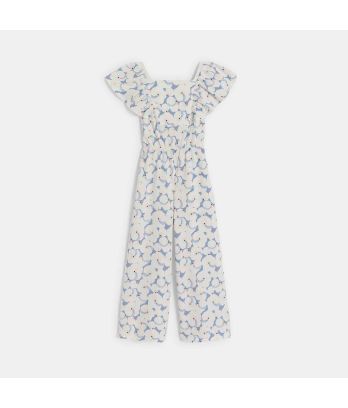 Girl's sky blue printed jumpsuit