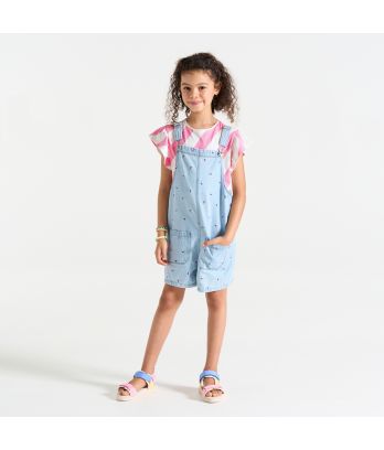 Girl's pink striped short-sleeve T-shirt
