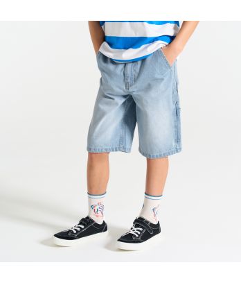 Boy's relaxed light blue denim faded Bermuda shorts