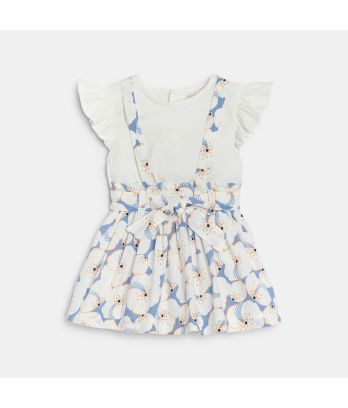 Baby girl's floral skirt with braces and white T-shirt