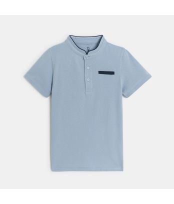 Boy's sky blue short-sleeve polo shirt.