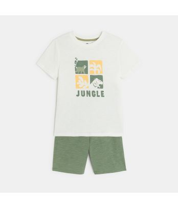 Boy's khaki green jersey 2-piece summer pyjamas
